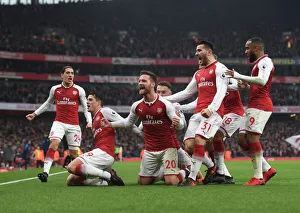 Arsenal Celebrate: Mustafi, Xhaka, Kolasinac, Lacazette (vs. Tottenham, 2017-18)