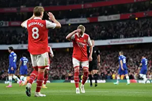 Arsenal Celebrate Odegaard's Goal: Arsenal FC vs Chelsea FC, Premier League 2022-23