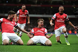 Arsenal Celebrate: Ramsey, Giroud, Gibbs Score Against Liverpool (2013-14)
