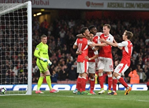 Arsenal V Sunderland 2016-17 Prints: Arsenal Celebrate: Sanchez, Ozil, Welbeck, Holding, Monreal (vs Sunderland, 2016-17)