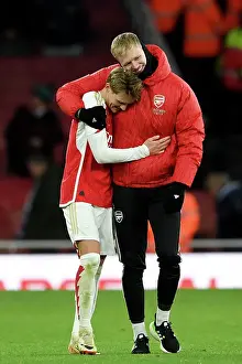 Arsenal V Brighton And Hove Albion 2023-24 Prints: Arsenal Celebrate Victory Over Brighton: Martin Odegaard and Aaron Ramsdale