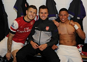 Arsenal Celebrate Victory: Jack Wilshere, Carl Jenkinson, Alex Oxlade-Chamberlain (Newcastle United vs Arsenal, 2012-13)
