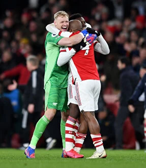 Images Dated 24th February 2022: Arsenal Celebrate Victory: Ramsdale, Lacazette, Nketiah
