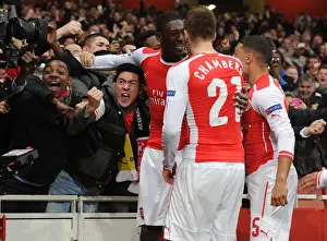 Arsenal V Borussia Dortmund 2014-15 Prints: Arsenal Celebrate Yaya Sanogo's Goal vs Borussia Dortmund, Champions League 2014-15
