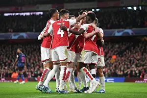 Arsenal Celebrates First Goal Against Sevilla in 2023-24 UEFA Champions League