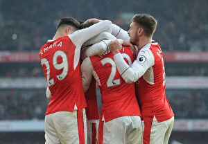 Arsenal v Burnley 2016-17 Collection: Arsenal Celebrates Mustafi's Goal: Arsenal v Burnley, Premier League 2016-17
