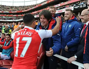 Arsenal V Aston Villa 2015-16 Prints: Arsenal Celebration: Sanchez and Rosicky Rejoice Over Goals Against Aston Villa (2015-16)