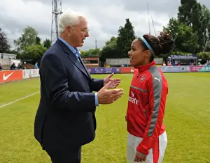 Arsenal Ladies V Notts County WSL 10th July 2016 Prints: Arsenal Chairman Sir Chips Keswick chats to Alex Scott (Arsenal Ladies) before the match