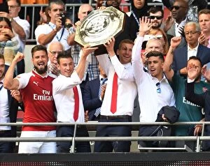 Images Dated 6th August 2017: Arsenal Champions: Giroud, Koscielny, Mertesacker, Gabriel Celebrate FA Community Shield Victory