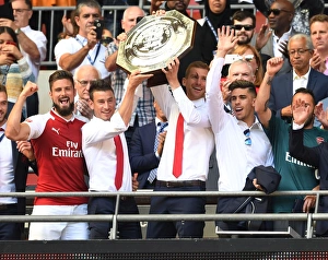 Arsenal V Chelsea - FA Community Shield 2017-18 Prints: Arsenal Champions: Giroud, Koscielny