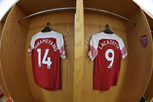 Arsenal V Fulham 2018-19 Prints: Arsenal Changing Room: Aubameyang and Lacazette Gear Up for Arsenal v Fulham (2018-19)