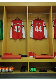 Arsenal V Swansea City 2013-14 Prints: Arsenal Changing Room: Bellerin and Gnabry Shirts Before Arsenal v Swansea City (2013-14)