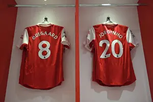 Arsenal Changing Room: Martin Odegaard and Jorginho Jerseys Before Arsenal v Everton (2022-23)