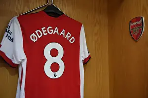 Arsenal Changing Room: Martin Odegaard's Shirt Ready for Arsenal vs Norwich City (2021-22)