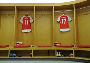 Arsenal V Crystal Palace 2015-16 Prints: Arsenal Changing Room: Ozil and Sanchez Jerseys Before Arsenal vs Crystal Palace (2015-16)