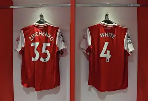 Arsenal V Newcastle United 2022-23 Prints: Arsenal Changing Room: Zinchenko and White Gear Up for Arsenal v Newcastle United (2022-23)