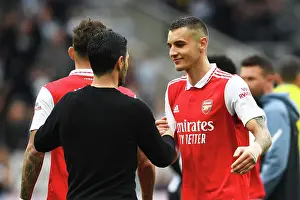 Newcastle United V Arsenal 2022-23 Prints: Arsenal Clinch Premier League Title: Emotional Reaction from Mikel Arteta and Jakub Kiwior
