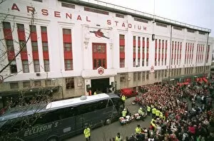 The Arsenal coach arrives outside the East Stand
