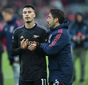 Liverpool V Arsenal 2022-23 Prints: Arsenal Coach Nico Jover with Gabriel Martinelli at Liverpool's Anfield - Premier League Clash 2022-23