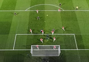 Arsenal defend their goal. Arsenal 2: 2 Liverpool. Barclays Premier League. Emirates Stadium