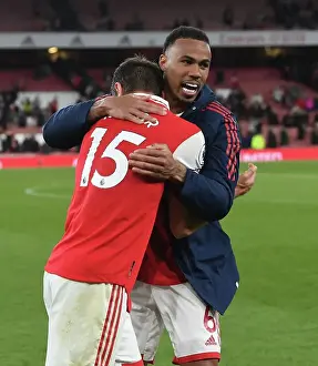 Arsenal Defenders Gabriel and Kiwior Celebrate Victory Over Chelsea in Premier League Showdown (2022-23)