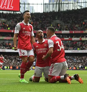 Arsenal Double Strike: Jesus and Martinelli Celebrate Goals Against Tottenham in 2022-23 Premier League