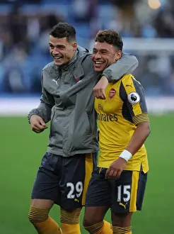 Burnley V Arsenal 2016-17 Prints: Arsenal Duo Alex Oxlade-Chamberlain and Granit Xhaka Share a Moment after Burnley Victory