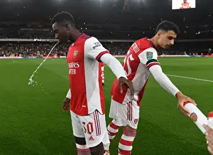 Arsenal Duo Eddie Nketiah and Gabriel Martinelli Prepare for Arsenal v AFC Wimbledon in Carabao Cup Third Round
