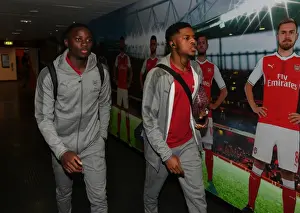 Arsenal V Doncaster Rovers - Carabao Cup 2017-18 Prints: Arsenal Duo Josh Dasilva and Chuba Akpom Arrive before the Carabao Cup Match vs Doncaster Rovers