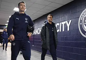 Manchester City V Arsenal 2018-19 Prints: Arsenal Duo Lichtsteiner and Suarez Arrive at Etihad Stadium Ahead of Manchester City vs Arsenal (2018-19)
