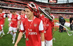 Arsenal V Celtic 2010-11 Prints: Arsenal Duo Nasri and Sagna Celebrate Pre-Season Win Against Celtic (3-2)