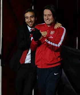 Arsenal V Manchester United 2013-14 Prints: Arsenal Duo Rosicky and Flamini Pre-Match Huddle vs Manchester United (2013-14)