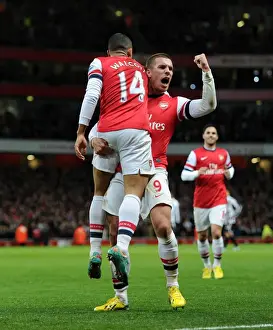 Arsenal V Newcastle United 2012-13 Prints: Arsenal Duo Theo Walcott and Lukas Podolski Celebrate First Goal vs Newcastle United (2012-13)