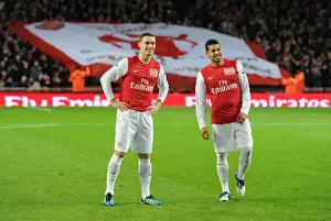 Arsenal V Fulham 2011-12 Prints: Arsenal Duo: Thomas Vermaelen and Andre Santos Before Arsenal v Fulham
