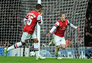 Arsenal V Montpellier 2012-13 Prints: Arsenal Duo: Wilshere and Oxlade-Chamberlain Celebrate First Goal in Champions League Victory