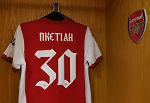 Arsenal: Eddie Nketa's Shirt in Arsenal Dressing Room Before Arsenal v AFC Wimbledon (2021-22 Carabao Cup)