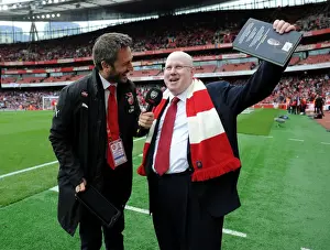Arsenal V Brighton And Hove Albion 2017-18 Prints: Arsenal Fan Interviewed at Half Time during Arsenal vs Brighton & Hove Albion Match