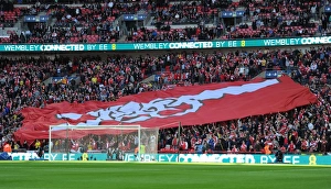 Reading V Arsenal FA Cup Semi Final 2014/15 Prints: Arsenal fans with a banner before the match Arsenal 2: 1 Reading, after extra time