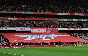 Arsenal v Chelsea 2014/15 Collection: Arsenal fans banners before the match. Arsenal 0: 0 Chelsea. Barclays Premier League