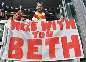 Juventus Women V Arsenal Women 2022-23 Prints: Arsenal Fans with Beth Mead Banner at Juventus vs Arsenal