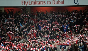 Arsenal fans celebrate the 2nd goal. Arsenal 2:0 West Ham United, Barclays Premeir League Arsenal fans celebrate the 2nd goal. Arsenal 2:0 West Ham United, Barclays Premeir League