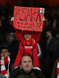 Arsenal V Everton 2019-20 Prints: Arsenal Fans Celebrate with Bukayo Saka Poster after Arsenal vs
