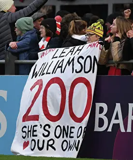 Arsenal Women V Everton Women 2022-23 Prints: Arsenal Fans Celebrate with Leah Williamson Banner after Arsenal Women's Super League Victory over Everton FC