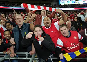 Arsenal V Wigan Athletic - FA Cup Semi Final 2014 Prints: Arsenal fans celebrate after the match. Arsenal 1: 1 Wigan Athletic. 4: 2 after penalties