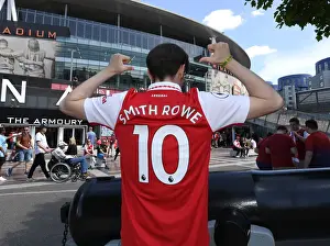 Arsenal Fans Donning New Shirts Ahead of Arsenal v Everton Premier League Clash at Emirates Stadium (2021-22)