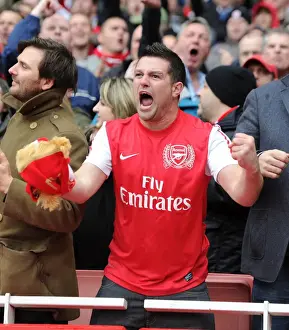 Arsenal V Manchester City 2011-12 Prints: Arsenal Fans Euphoria: Unforgettable Goal Celebration vs Manchester City (Premier League 2011-12)