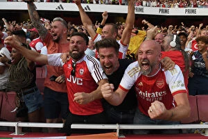 Images Dated 3rd September 2023: Arsenal Fans' Euphoria: The Unforgettable Moment of the Second Goal vs Manchester United (2023-24)