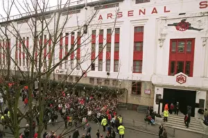 Highbury Stadium Prints: Arsenal Fans Gather Outside Highbury for Team Arrival vs West Bromwich Albion