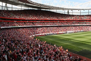 Arsenal v Portsmouth 2009-10 Collection: Arsenal fans hold up their scarves before the match