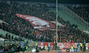PFC Ludogorets Razgrad V Arsenal 2016-17 Prints: Arsenal Fans Honor Arsene Wenger with Flag at PFC Ludogorets Razgrad Match